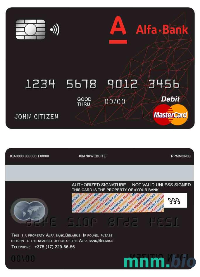 Belarus Alfa bank master debet karta przykład w formacie PSD